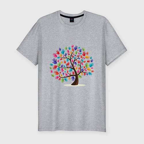 Мужская slim-футболка Дерево листья ладошка / Меланж – фото 1