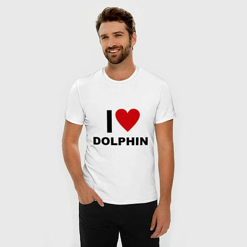 Мужская slim-футболка I love Dolphin / Белый – фото 3