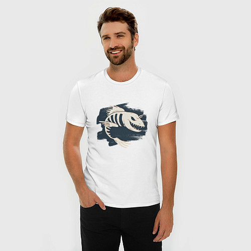 Мужская slim-футболка Fish Bone Скелет Рыбы / Белый – фото 3