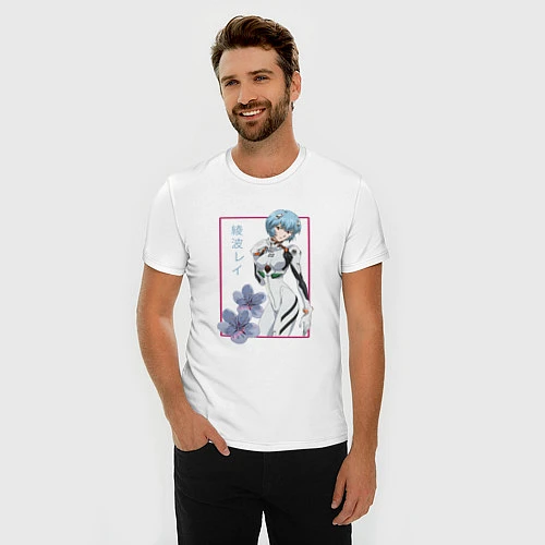 Мужская slim-футболка Рей Аянами Evangelion / Белый – фото 3