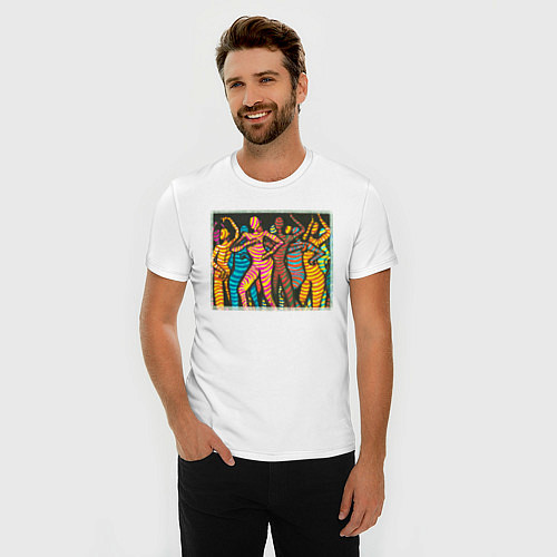 Мужская slim-футболка Люди в танце Дискотека / Белый – фото 3