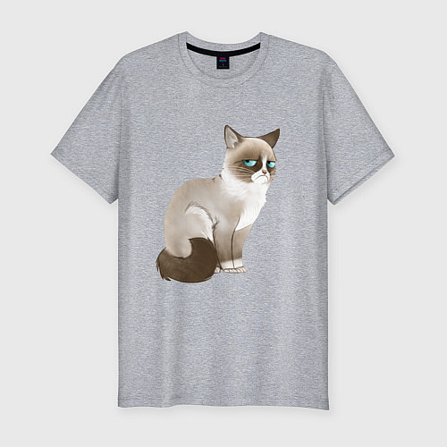 Мужская slim-футболка Grumpy Cat / Меланж – фото 1