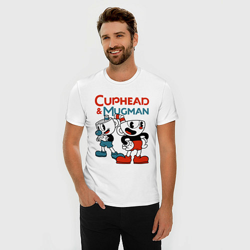 Мужская slim-футболка Cuphead & Mugman / Белый – фото 3