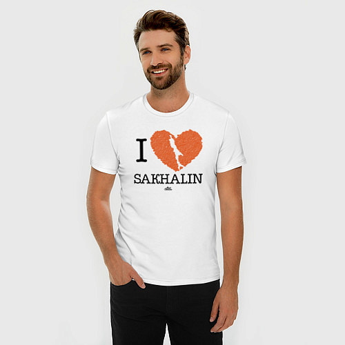 Мужская slim-футболка I love Sakhalin / Белый – фото 3