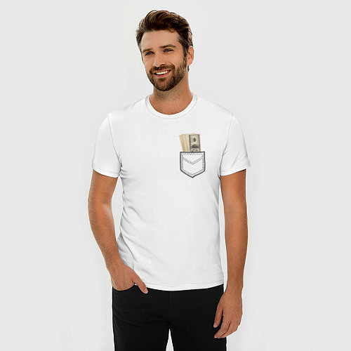 Мужская slim-футболка Доллары в Кармане / Белый – фото 3