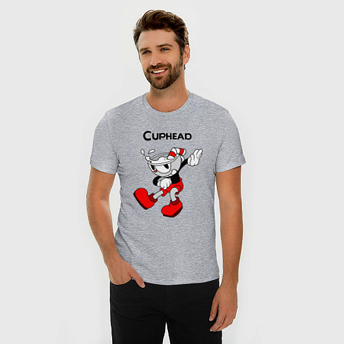 Мужская slim-футболка CupheadКапхед / Меланж – фото 3