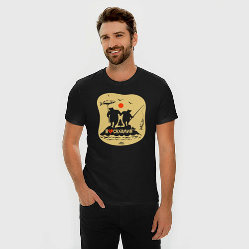 Мужская slim-футболка Я люблю Сахалин / Черный – фото 3