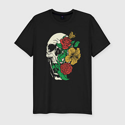 Футболка slim-fit Floral Roses Skull, цвет: черный