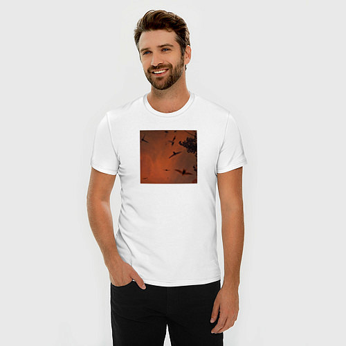 Мужская slim-футболка Птицы на фоне заката / Белый – фото 3