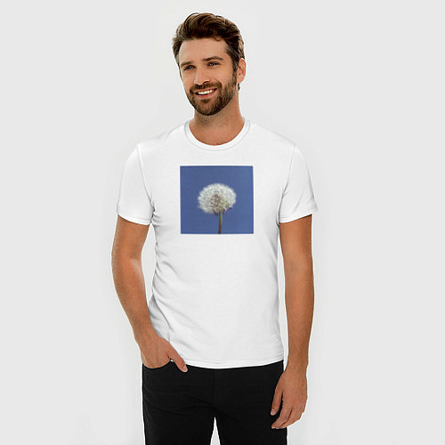 Мужская slim-футболка Одуванчик на фоне неба / Белый – фото 3