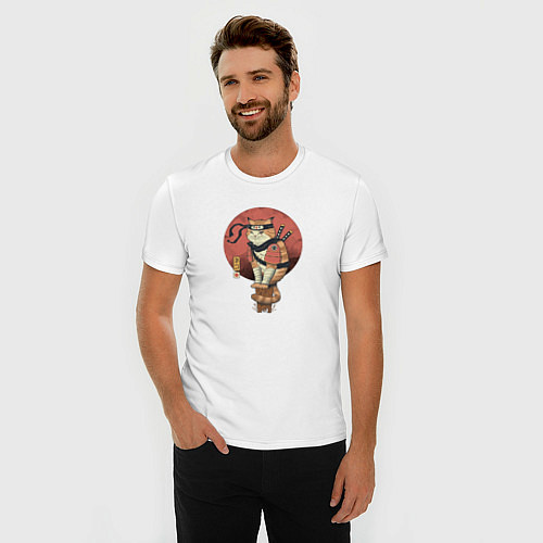 Мужская slim-футболка Кот самурай / Белый – фото 3