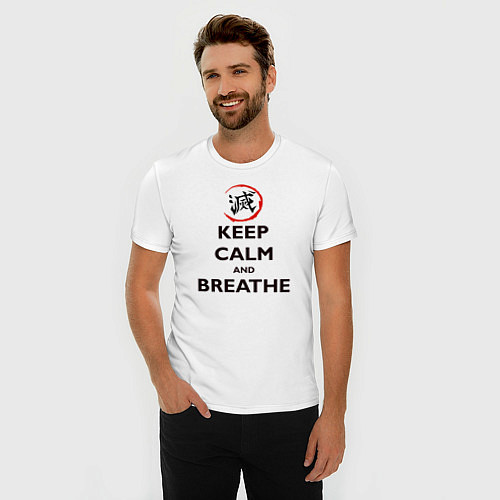 Мужская slim-футболка KEEP CALM and BREATHE / Белый – фото 3