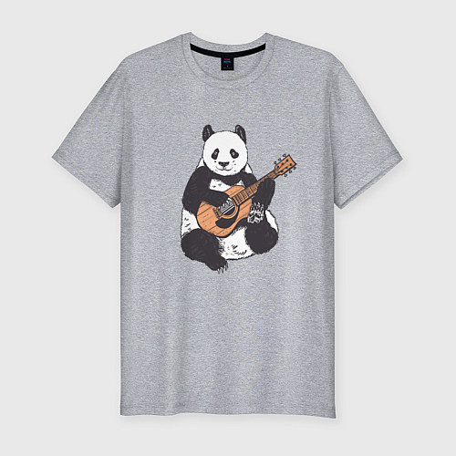 Мужская slim-футболка Панда гитарист Panda Guitar / Меланж – фото 1
