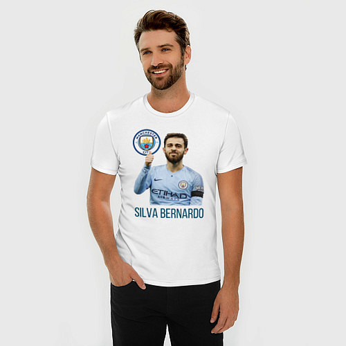 Мужская slim-футболка Silva Bernardo Манчестер Сити / Белый – фото 3