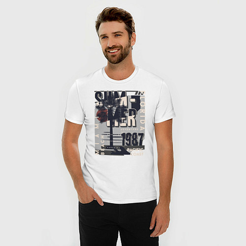 Мужская slim-футболка Summer in Miami beach / Белый – фото 3