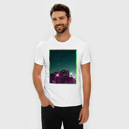 Мужская slim-футболка Ночной город / Белый – фото 3