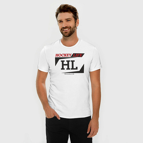 Мужская slim-футболка Hockey live big logo / Белый – фото 3