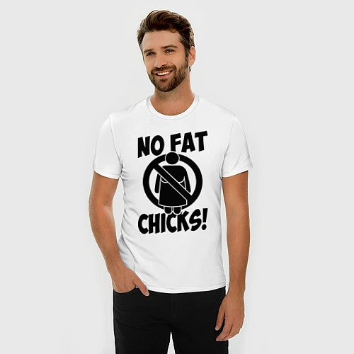 Мужская slim-футболка No fat chicks! / Белый – фото 3