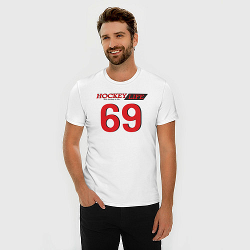 Мужская slim-футболка Hockey life Number series / Белый – фото 3
