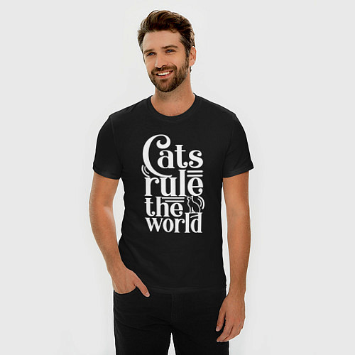 Мужская slim-футболка Кошки правят миром / Черный – фото 3