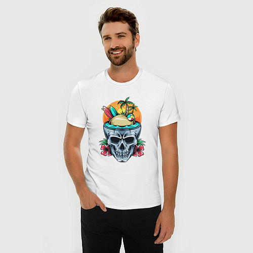 Мужская slim-футболка В голове только отпуск / Белый – фото 3