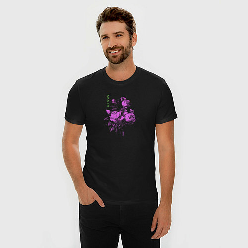 Мужская slim-футболка Purple flowers / Черный – фото 3