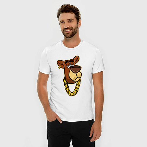 Мужская slim-футболка Крутой медведь / Белый – фото 3
