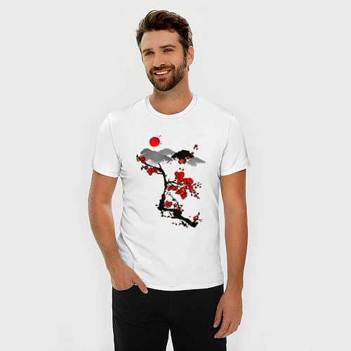 Мужская slim-футболка Рисунок Сакура / Белый – фото 3