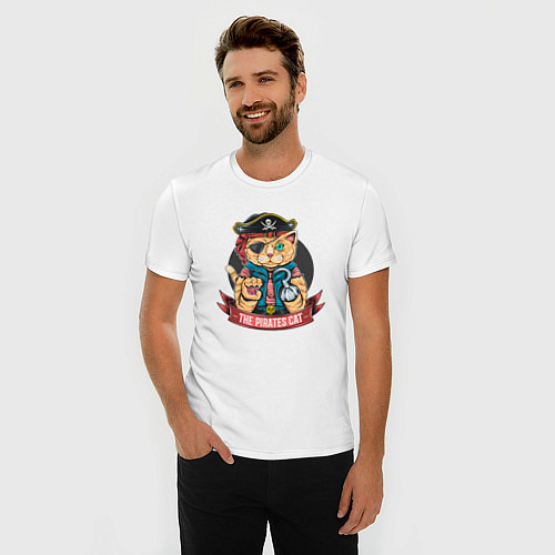 Мужская slim-футболка Кот пират / Белый – фото 3