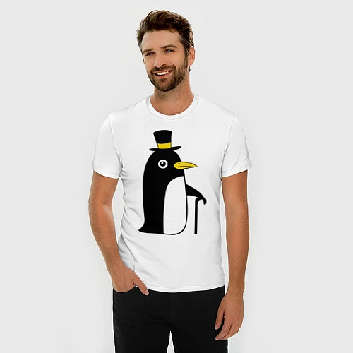 Мужская slim-футболка Пингвин в шляпе / Белый – фото 3