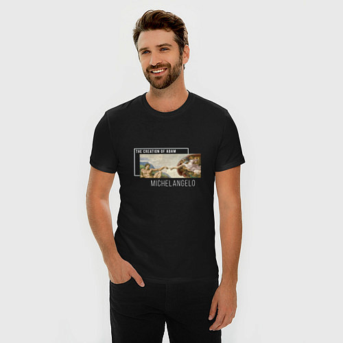 Мужская slim-футболка Микеланджело Сотворение Адама / Черный – фото 3