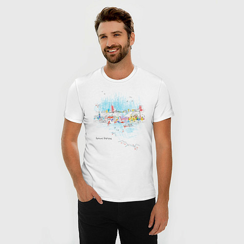 Мужская slim-футболка Полёт над городом / Белый – фото 3