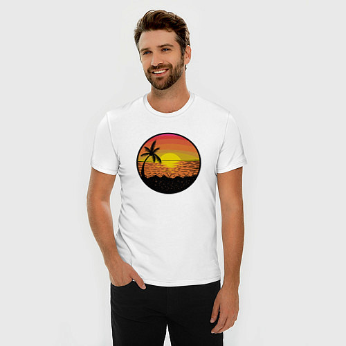 Мужская slim-футболка Закат солнце на пляже / Белый – фото 3