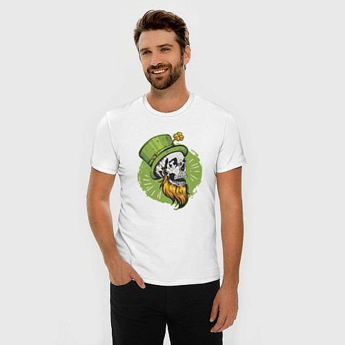 Мужская slim-футболка Череп в стиле Святого Патрика / Белый – фото 3