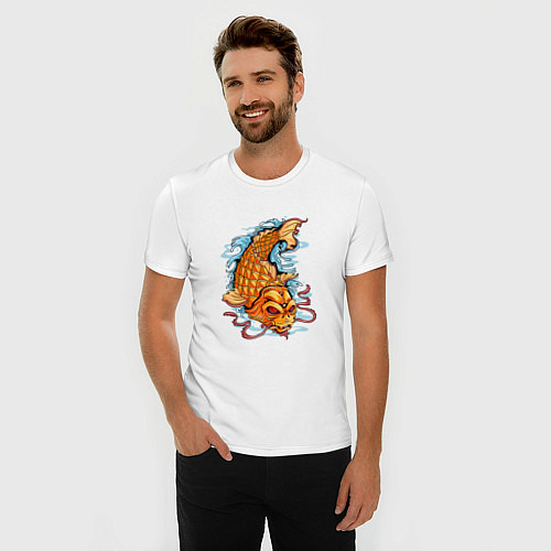 Мужская slim-футболка Рыбка Кои / Белый – фото 3