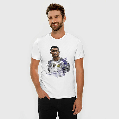Мужская slim-футболка Cristiano Ronaldo Manchester United Portugal / Белый – фото 3