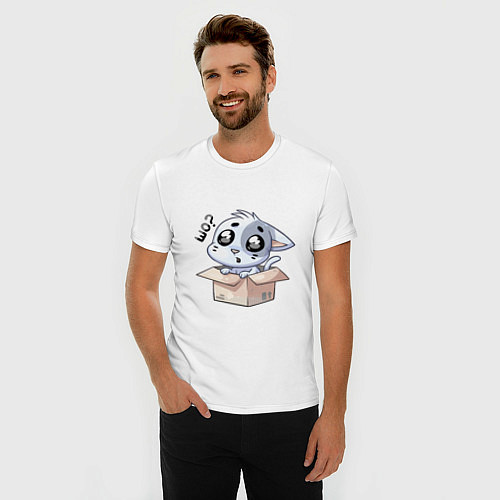 Мужская slim-футболка Кот в коробке / Белый – фото 3