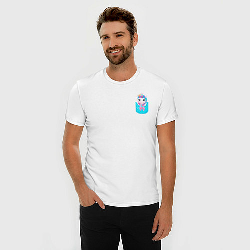 Мужская slim-футболка Карманный единорог / Белый – фото 3