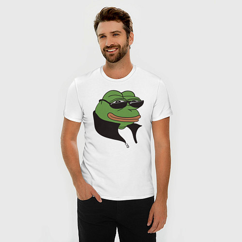 Мужская slim-футболка Лягушонок Пепе / Белый – фото 3