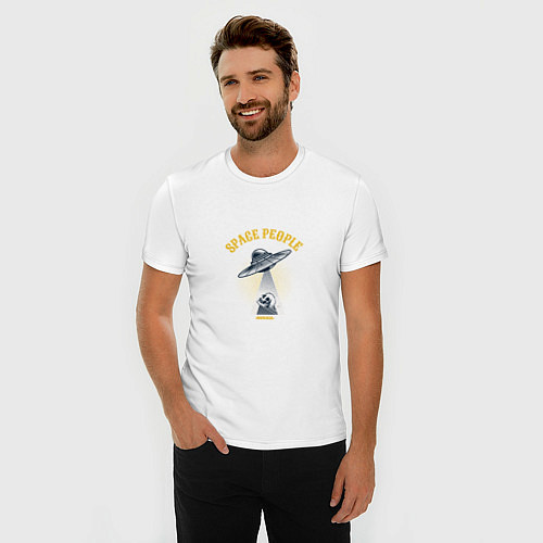 Мужская slim-футболка Космические люди / Белый – фото 3