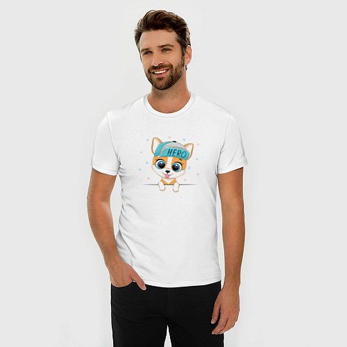 Мужская slim-футболка Маленькая собачка Hero / Белый – фото 3