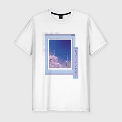 Футболка slim-fit Vaporwave Аниме Пейзаж, цвет: белый