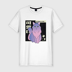 Футболка slim-fit Vaporwave Fluffy Cat, цвет: белый