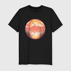 Футболка slim-fit Камчатка Закат на фоне вулкана, цвет: черный