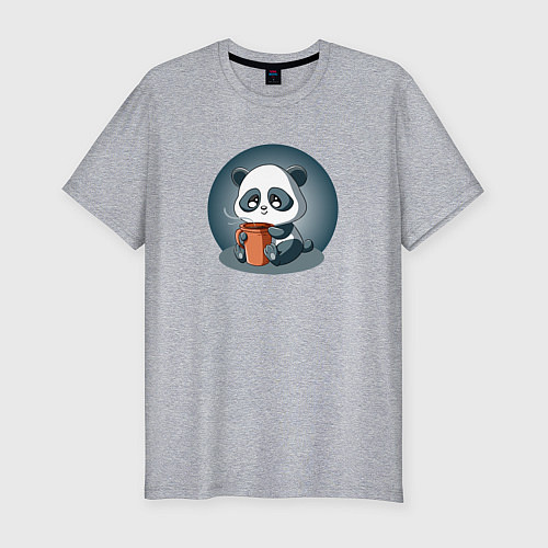 Мужская slim-футболка Панда с кружкой кофе / Меланж – фото 1