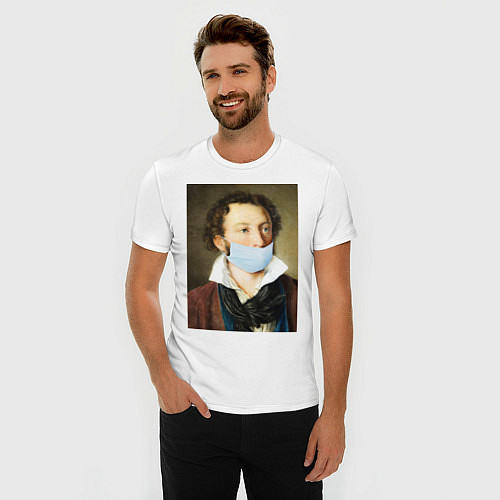 Мужская slim-футболка Пушкин в маске / Белый – фото 3