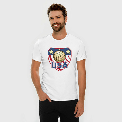 Мужская slim-футболка США - Волейбол / Белый – фото 3