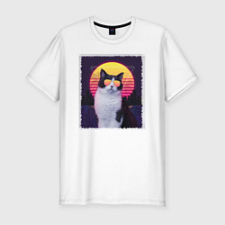 Футболка slim-fit Synthwave cat, цвет: белый