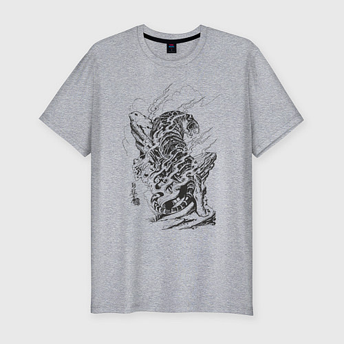 Мужская slim-футболка Тигр тату / Меланж – фото 1