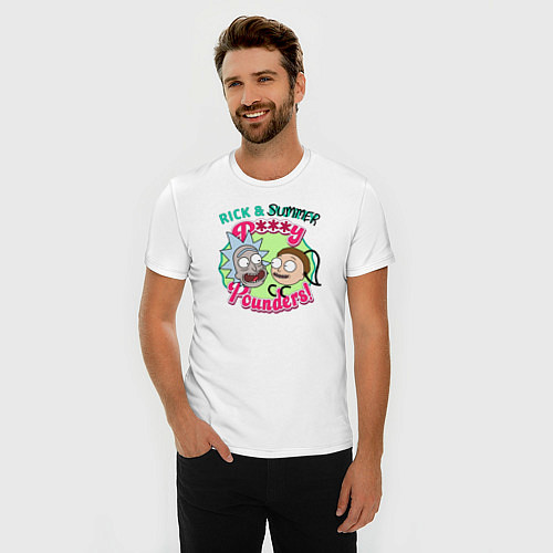 Мужская slim-футболка Rick & Summer P***y Pounders! / Белый – фото 3